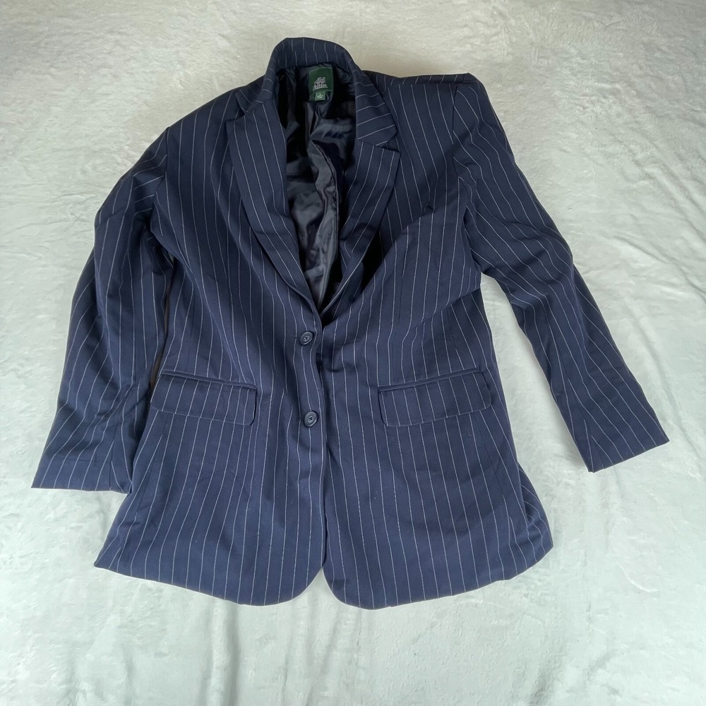 Wild Fable Blazer Jacket Womens Medium Navy Pinstripe Single Breasted Two Button